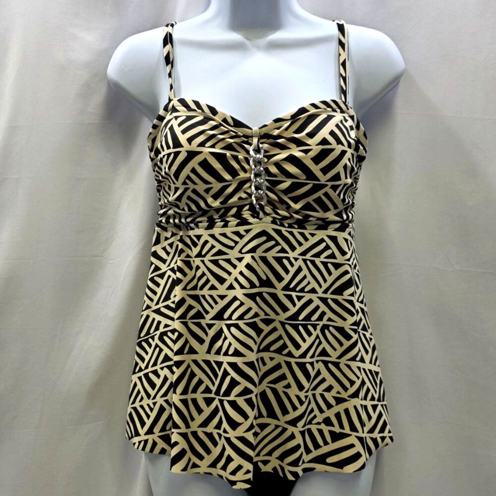 Chic Geometric Print Skirted One-Piece Swimsuit | Tummy Control Retro Swim Dress